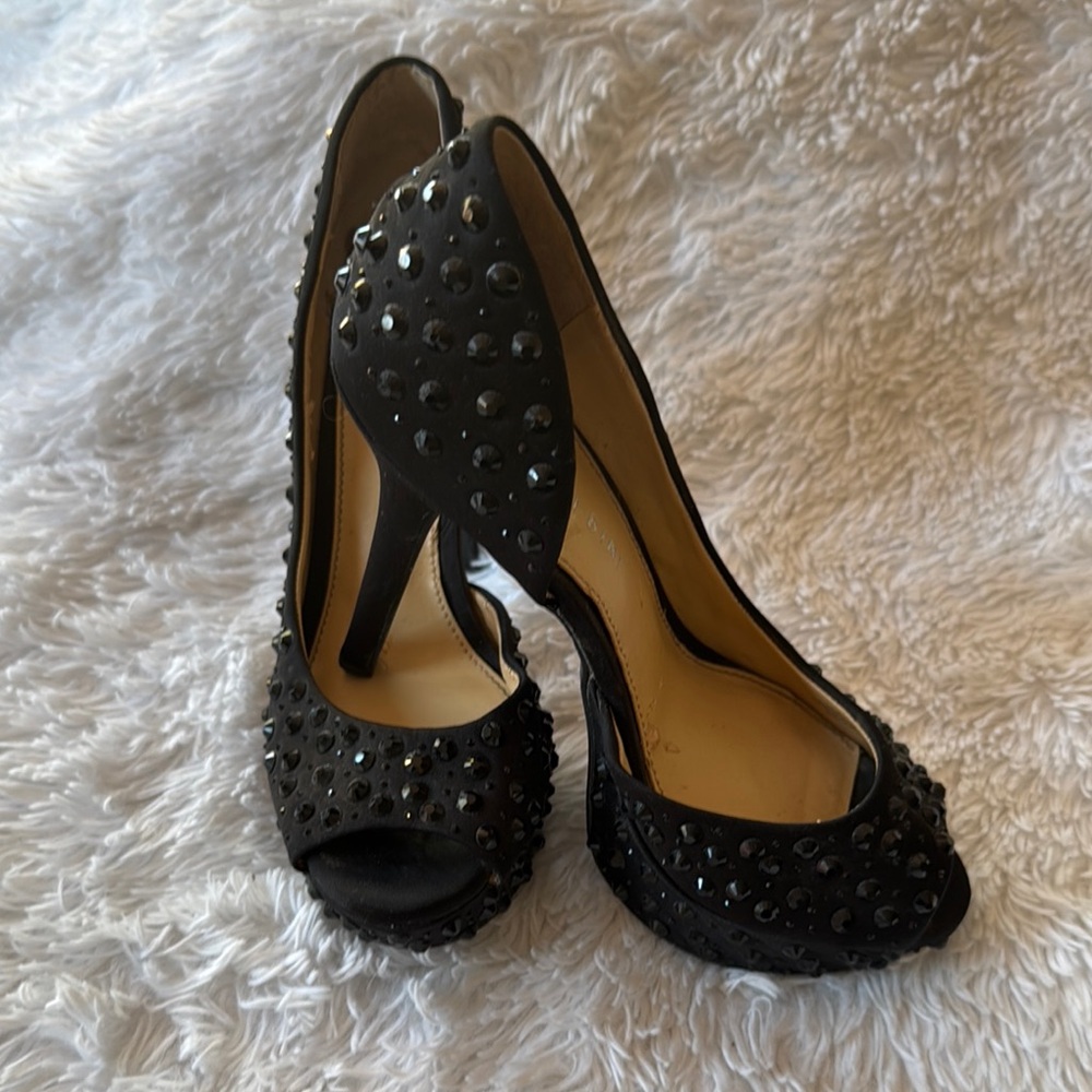 Gianni Bini Black Studded Peep-Toe Heels Size 7